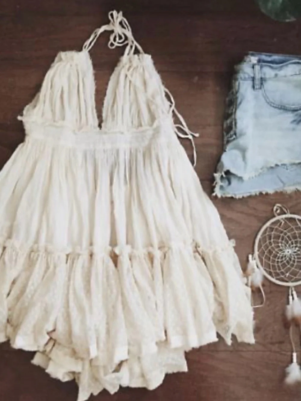 Free People 100 Degree Cream White Bohemian Party Beach Sexy Mini Dress Medium - Picture 4 of 13